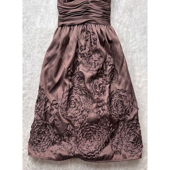 Adrianna Papell Iridescent Chocolate Brown Halter Taffeta Rosette Dress, Size 4 - Picture 10 of 16